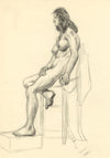 Harold Kopel ROI, Female Nude Life Study, Sitting Pose 4 – 1958 charcoal drawing
