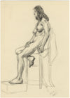 Harold Kopel ROI, Estudio de desnudo femenino en vivo, pose sentada 4 – Dibujo al carboncillo de 1958