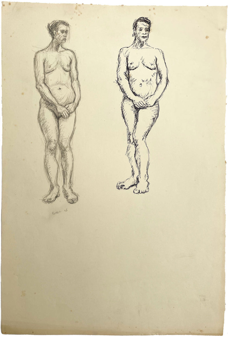 Harold Kopel ROI, Estudio de desnudo femenino en vivo, poses de pie – Dibujo a pluma y tinta de 1958