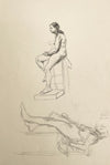 Harold Kopel ROI, Female Nude Life Study, Seated & Standing – 1958 ink drawing