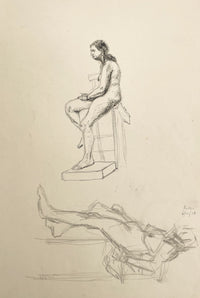 Harold Kopel ROI, Female Nude Life Study, Seated & Standing – 1958 ink drawing