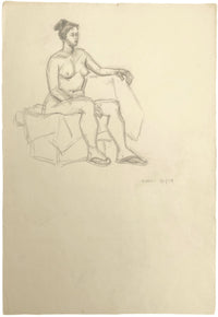 Harold Kopel ROI, Estudio de desnudo femenino en vivo, pose sentada 5 – Dibujo a grafito de 1958
