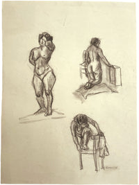 Harold Kopel ROI, Estudio de desnudo femenino en vivo, varias poses – Dibujo al carboncillo de 1958