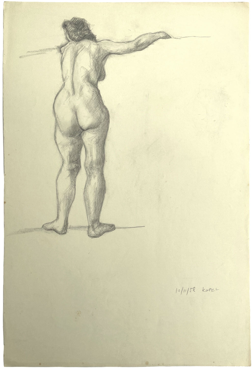 Harold Kopel ROI, Standing Female Nude Life Study – 1958 graphite drawing