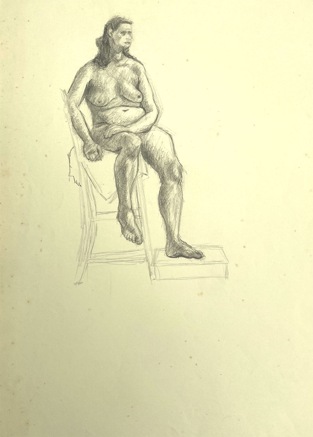 Harold Kopel ROI, Female Nude Life Study, Sitting Pose 6 – 1958 graphite drawing
