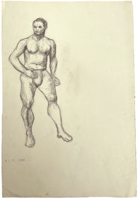 Harold Kopel ROI, Estudio de desnudo masculino en vivo, pose de pie 2 – Dibujo a pluma y tinta de 1959
