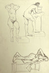 Harold Kopel ROI, Female Nude Life Study, Various Poses 2 – 1958 ink drawing
