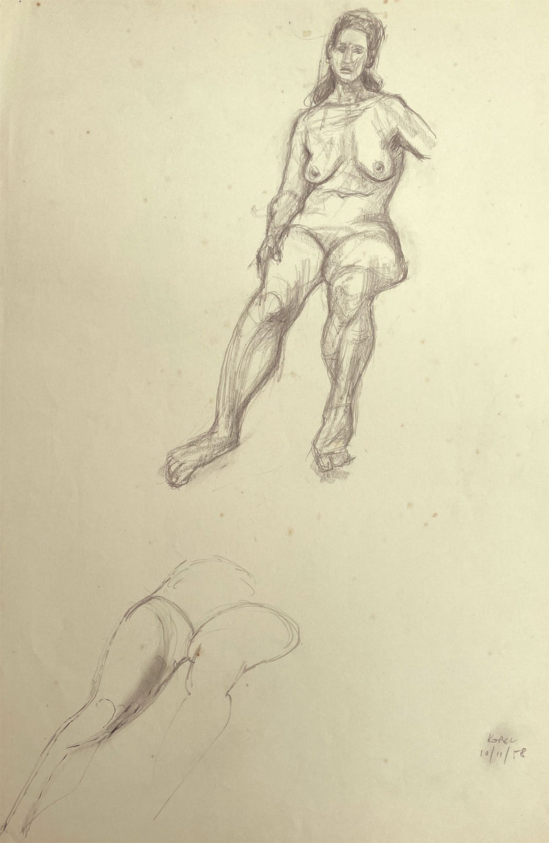 Harold Kopel ROI, Female Nude Life Study, Sitting Pose 7 – 1958 graphite drawing