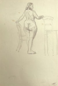 Harold Kopel ROI, Standing Female Nude Life Study 2 – 1958 graphite drawing