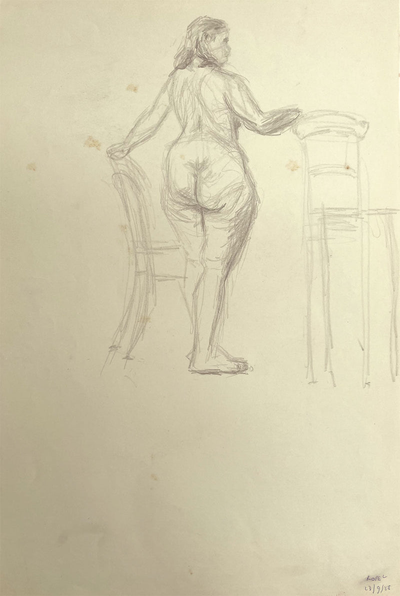 Harold Kopel ROI, Standing Female Nude Life Study 2 – 1958 graphite drawing
