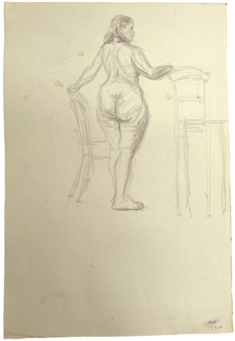 Harold Kopel ROI, Desnudo femenino de pie, Estudio natural 2 – Dibujo a grafito de 1958