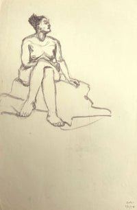 Harold Kopel ROI, Female Nude Life Study, Sitting Pose 8 – 1958 graphite drawing