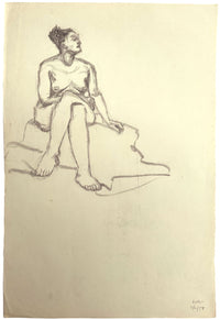 Harold Kopel ROI, Estudio de desnudo femenino en vivo, pose sentada 8 – Dibujo a grafito de 1958