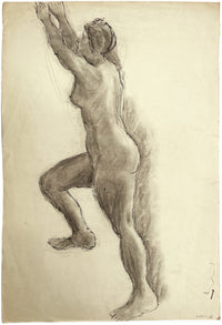 Harold Kopel ROI, Estudio de desnudo femenino en pose de alcance – Dibujo a grafito de 1958