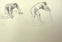 Harold Kopel ROI, Male Nude Life Study, Bending Poses – 1959 pen & ink drawing