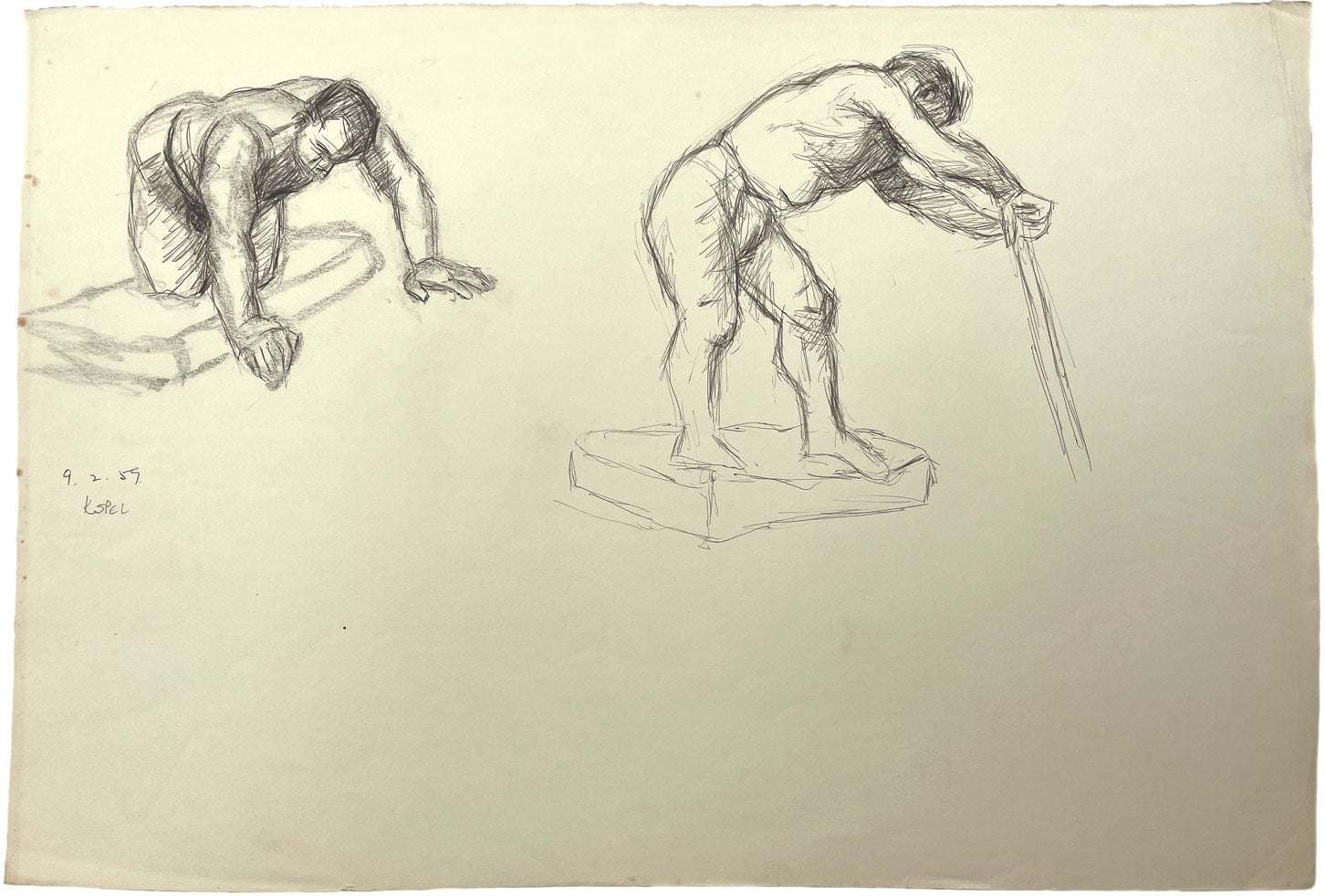 Harold Kopel ROI, Estudio de desnudo masculino en vivo, poses de flexión – Dibujo a pluma y tinta de 1959