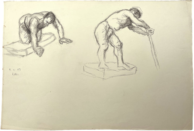 Harold Kopel ROI, Estudio de desnudo masculino en vivo, poses de flexión – Dibujo a pluma y tinta de 1959