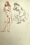 Harold Kopel ROI, Female Nude Life Study, Standing & Leaning – 1958 ink drawing
