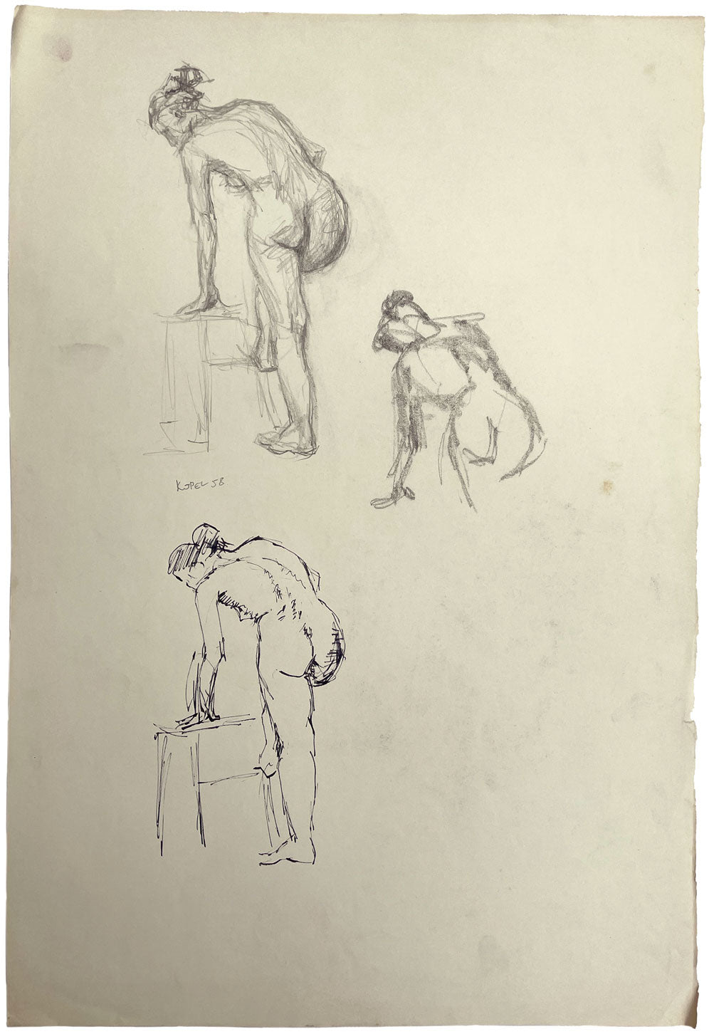 Harold Kopel ROI, Estudio de desnudo femenino natural, poses de piernas levantadas – Dibujo de 1958