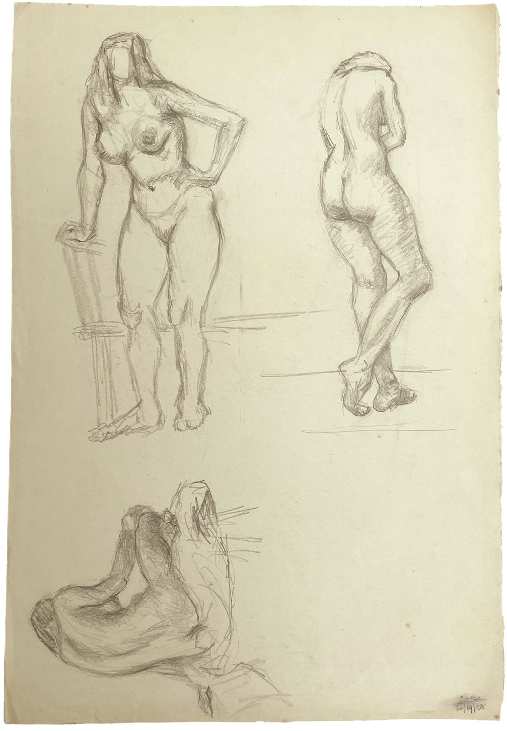 Harold Kopel ROI, Estudio de desnudo femenino en vivo, poses de pie 3 – dibujo de 1958