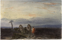CB, Figure accanto al carro e croce al crepuscolo – acquerello del 1869