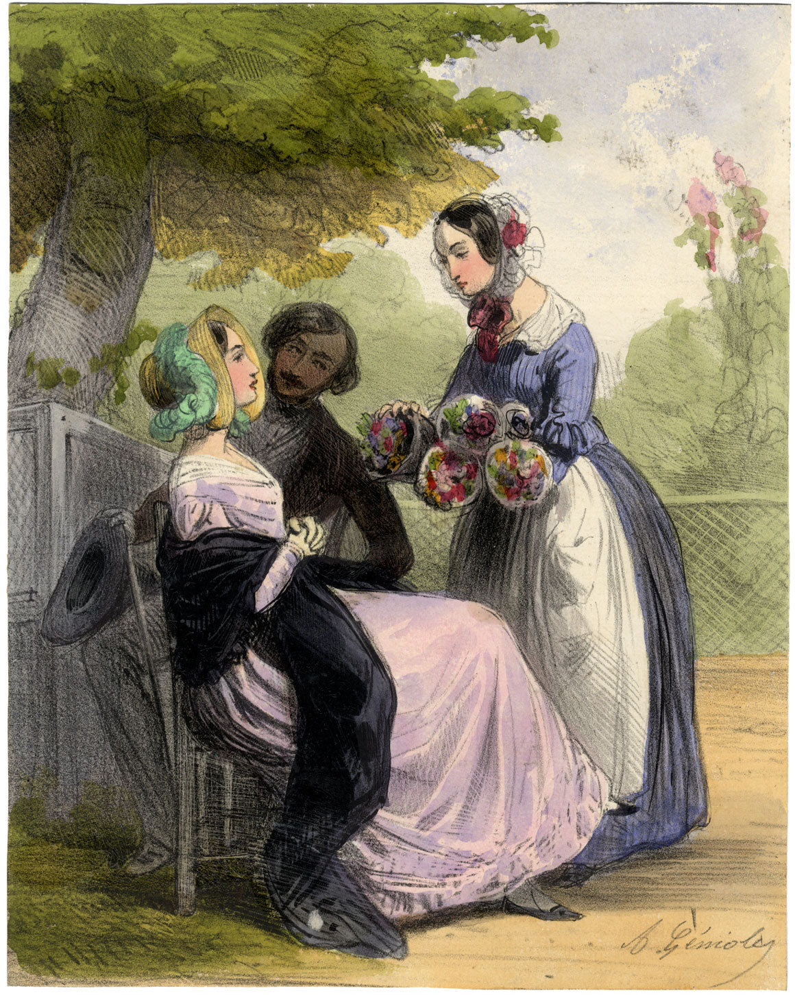 Alfred André Géniole, La Bouquetière from Les Femmes de Paris –1850 lithograph