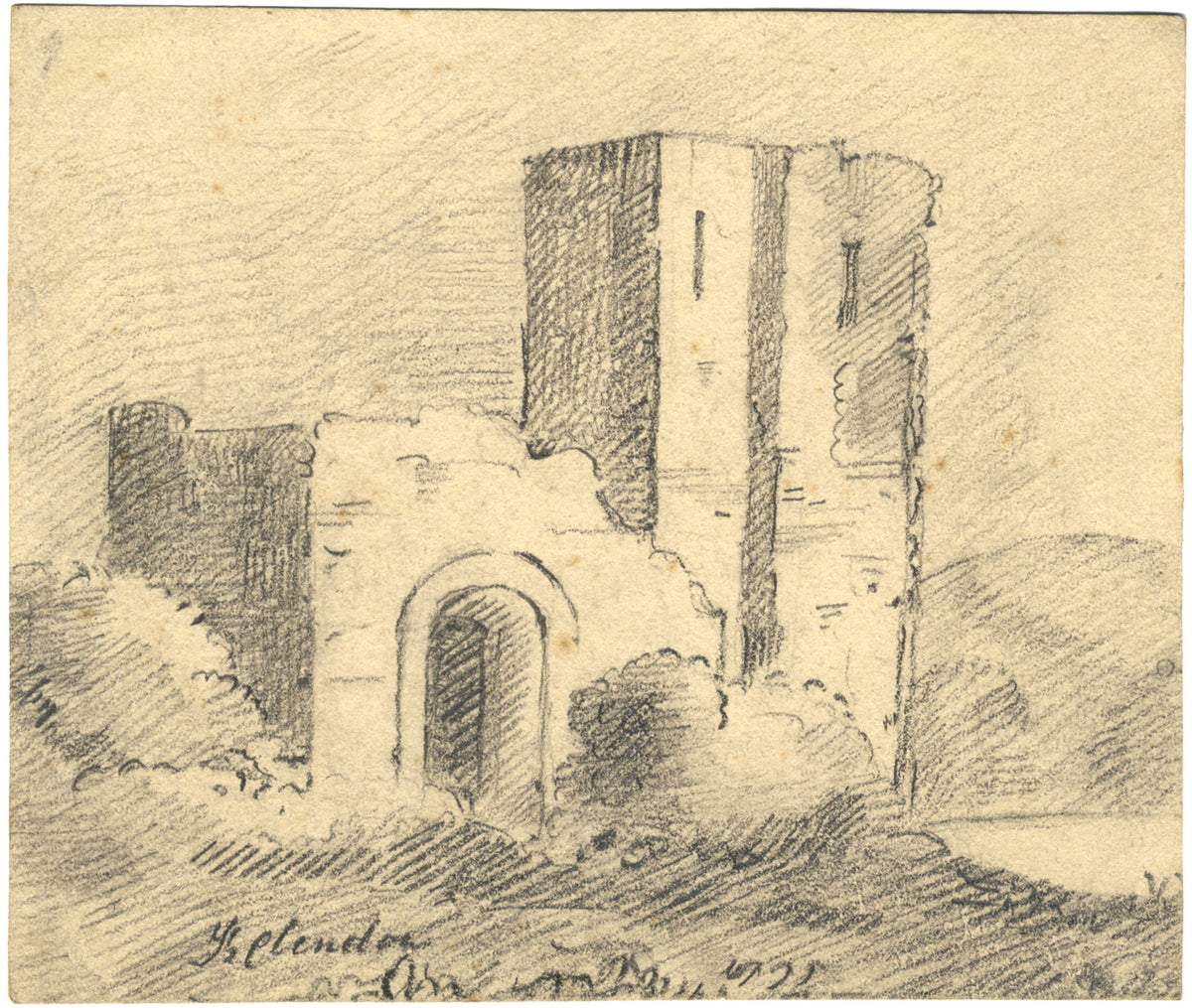 K. Clendon, Tower Ruin Study – Disegno originale a grafite dei primi anni del XIX secolo