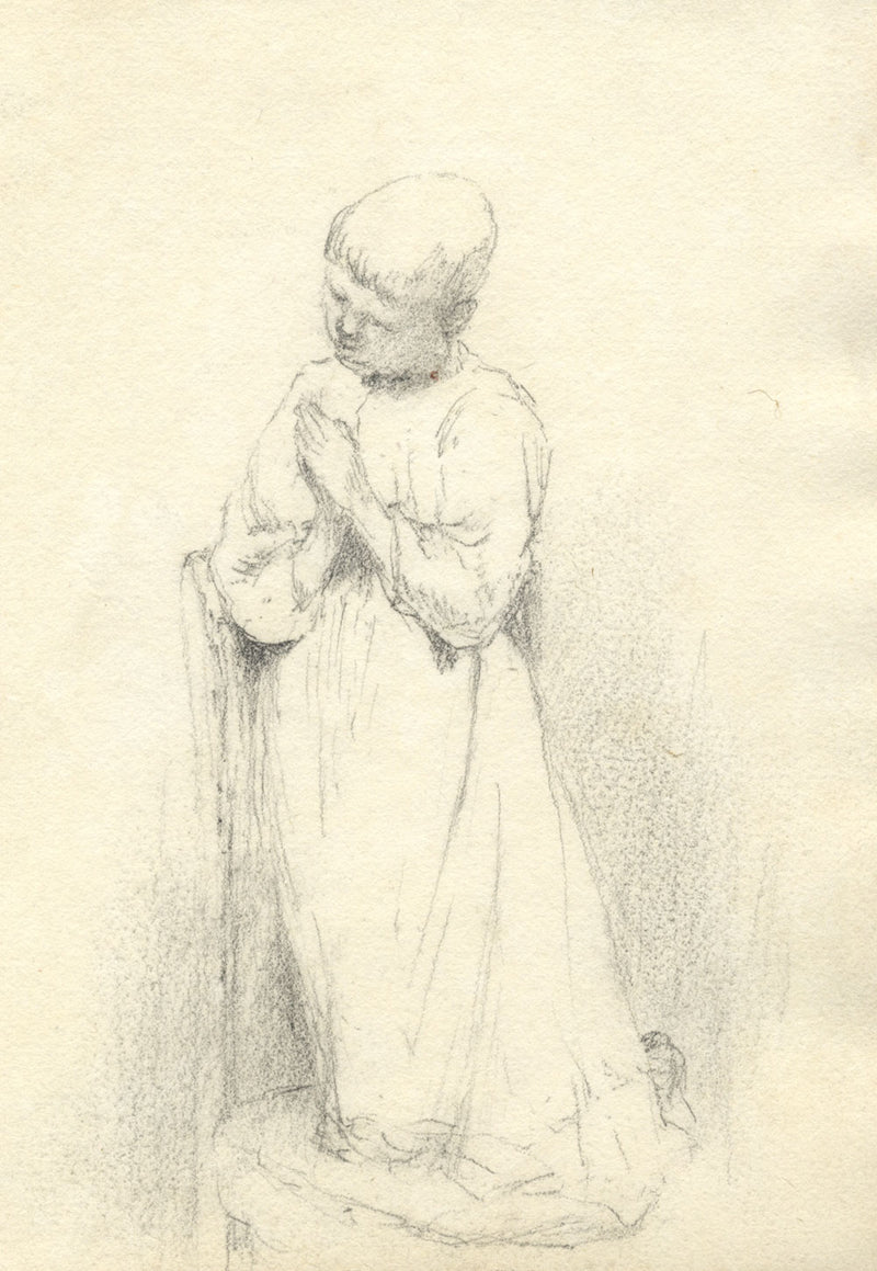W.E. Backhouse, Study of a Young Child Praying – Original 1890s graphite drawing