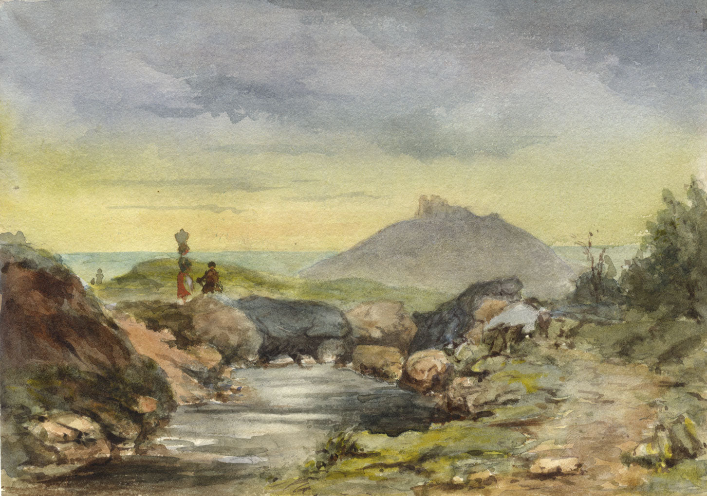 W.E. Backhouse, Coastal View, Possibly Lindisfarne – 1890s watercolour painting
