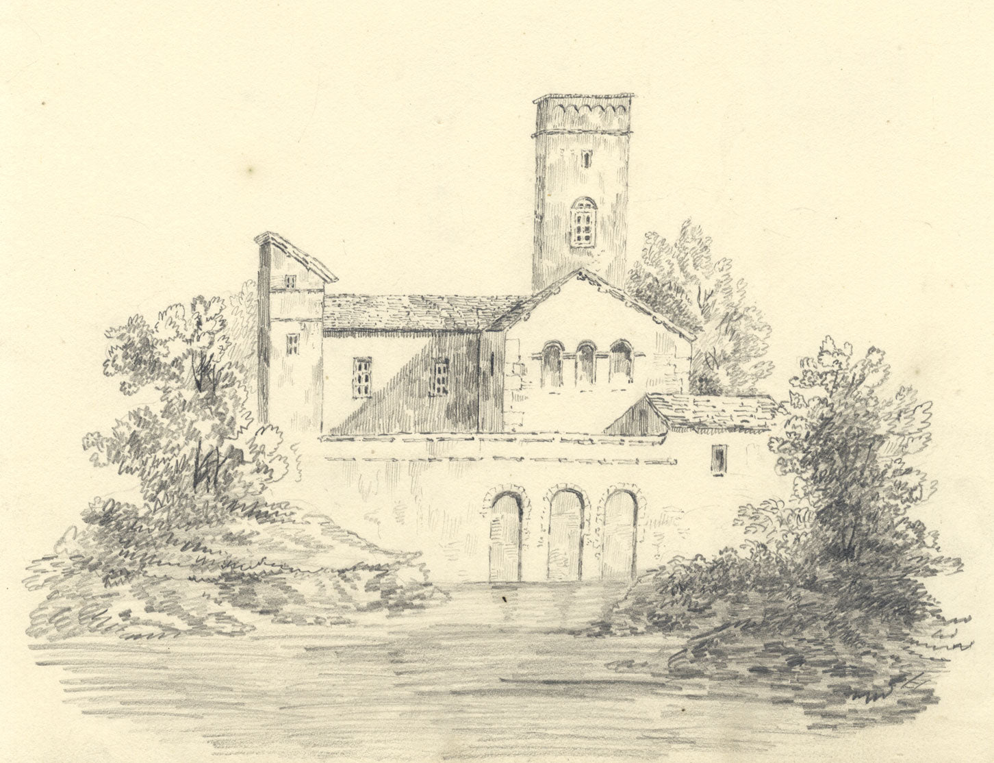 Italianate Abbey – Original c.1838 graphite drawing