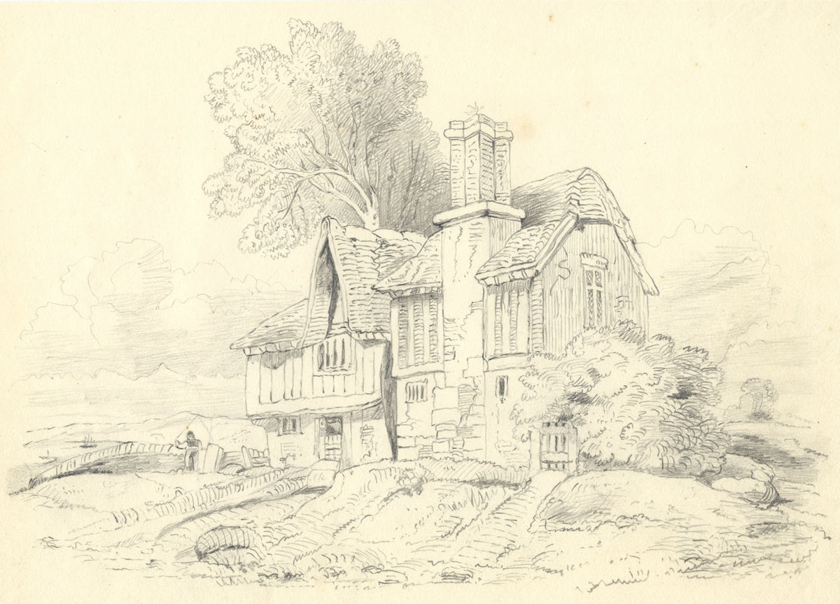Half-timbered House on the Coast – Original c.1838 graphite drawing