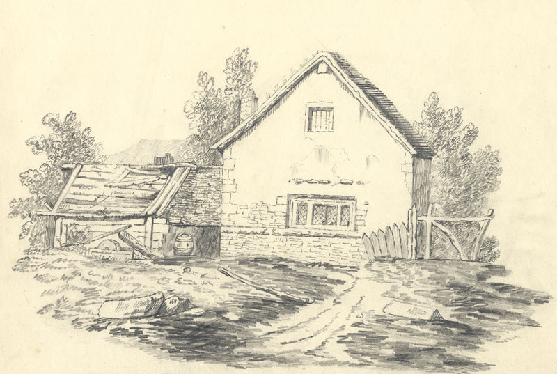 Rural Cottage with Outbuilding – Original c.1838 graphite drawing
