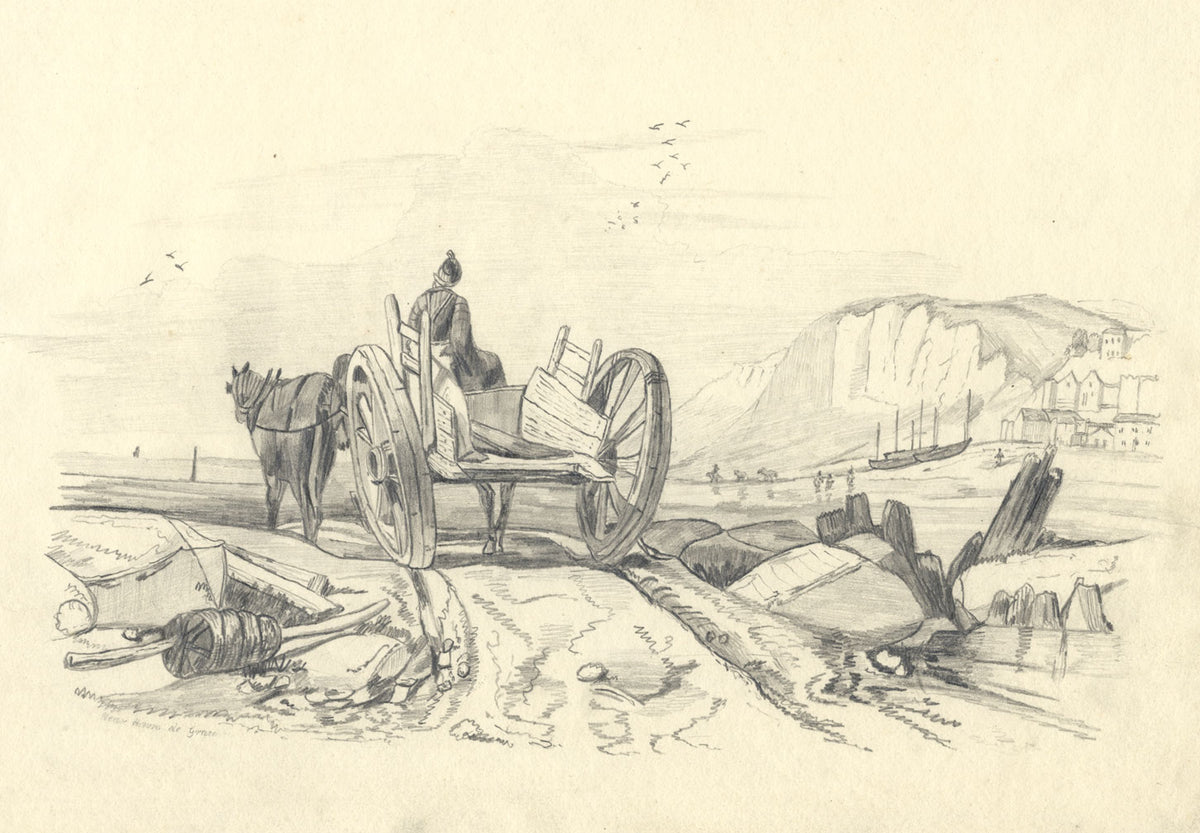 Near Havre-de-Grâce, Le Havre, France – Original c.1838 graphite drawing