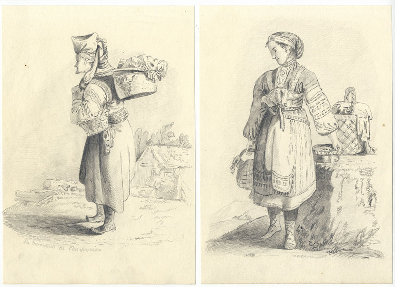 La Marchande de Champignon after Jean-Baptiste Le Prince –c1838 graphite drawing