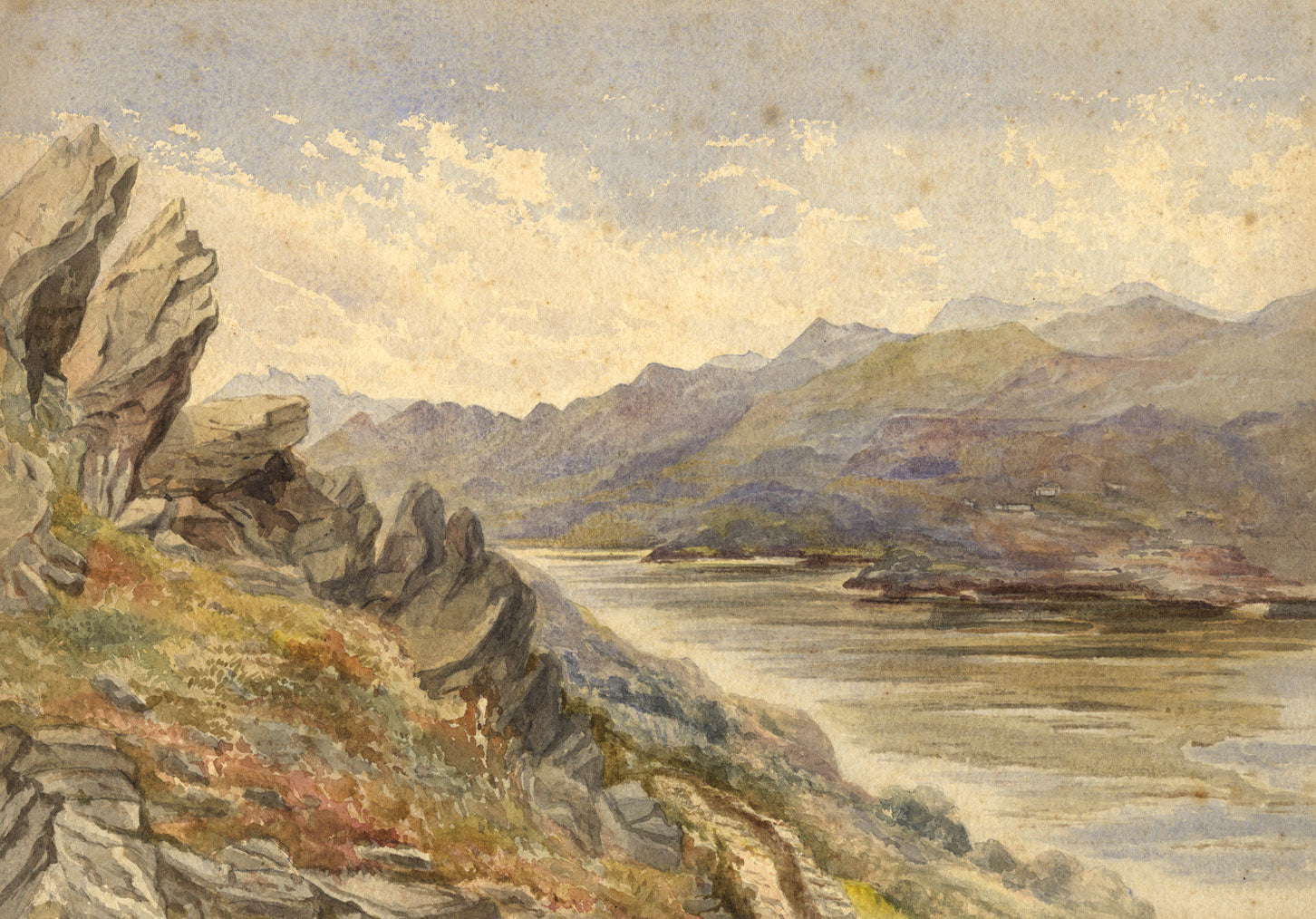 Rocks above the Shoreline – Original c.1838 watercolour painting