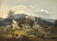 Overgrown Church Ruin – Original early 19th-century watercolour painting