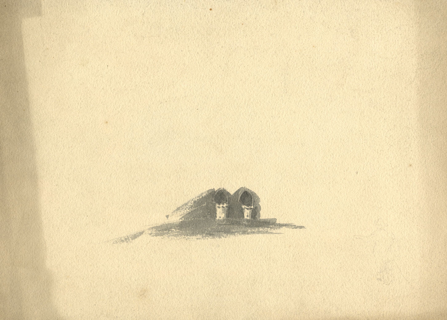 Rovine di una chiesa invase dalla vegetazione – Acquerello originale dei primi anni del XIX secolo