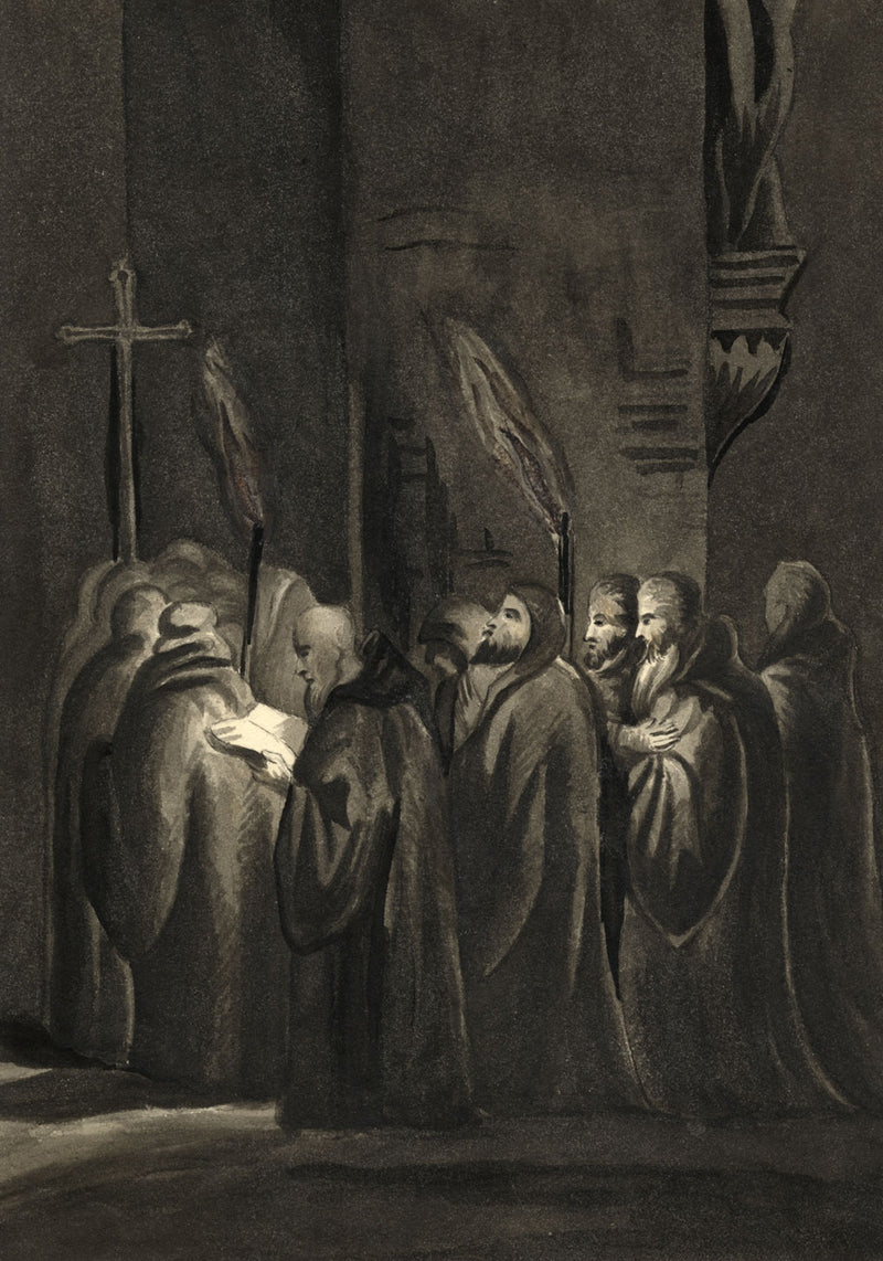 Attrib. Mary Heber, Carthusian Monks Torchlight Procession – c.1830s watercolour
