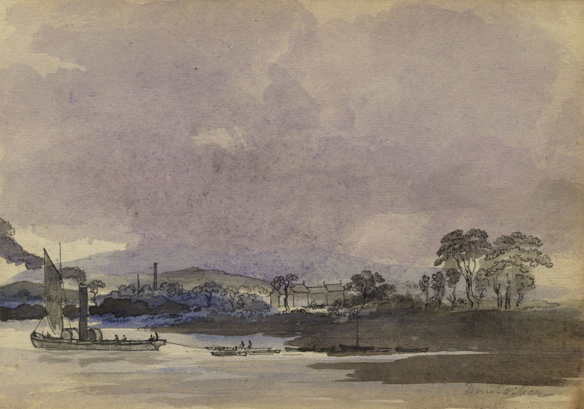 Alexander Hunter, Steamboat on the Clyde, Duntocher, Scotland – 1873 watercolour