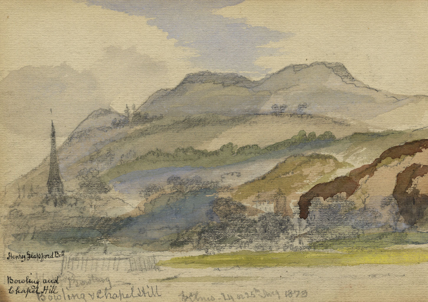 Alexander Hunter, Steamboat on the Clyde, Duntocher, Scotland – 1873 watercolour