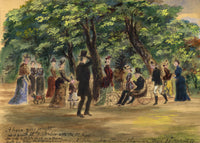 Alexander Hunter, Figures in Princes St Gardens, Edinburgh – 1888 watercolour