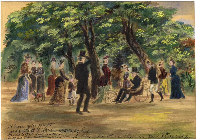 Alexander Hunter, Figures in Princes St Gardens, Edinburgh – 1888 watercolour