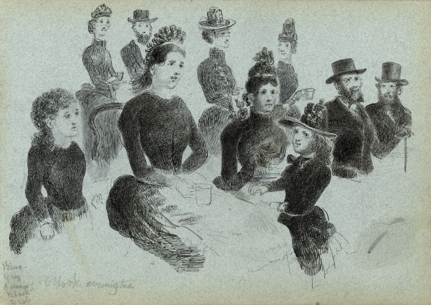 Alexander Hunter, Evening Tea in Edinburgh – Original 1877 pen & ink drawing