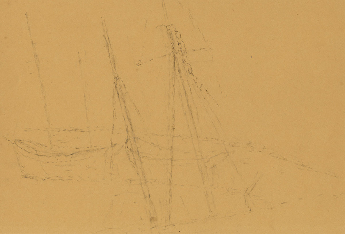 Head of the Estuary with Moored Boats, Devon – Original c.1902 pen & ink drawing