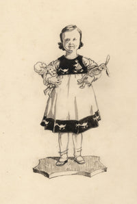 Young Girl with Her Doll – Original early 20th-century watercolour painting