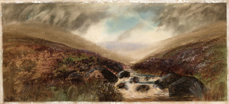 W. Rex, Dartmoor Stream with Heather – early 20th-century gouache painting