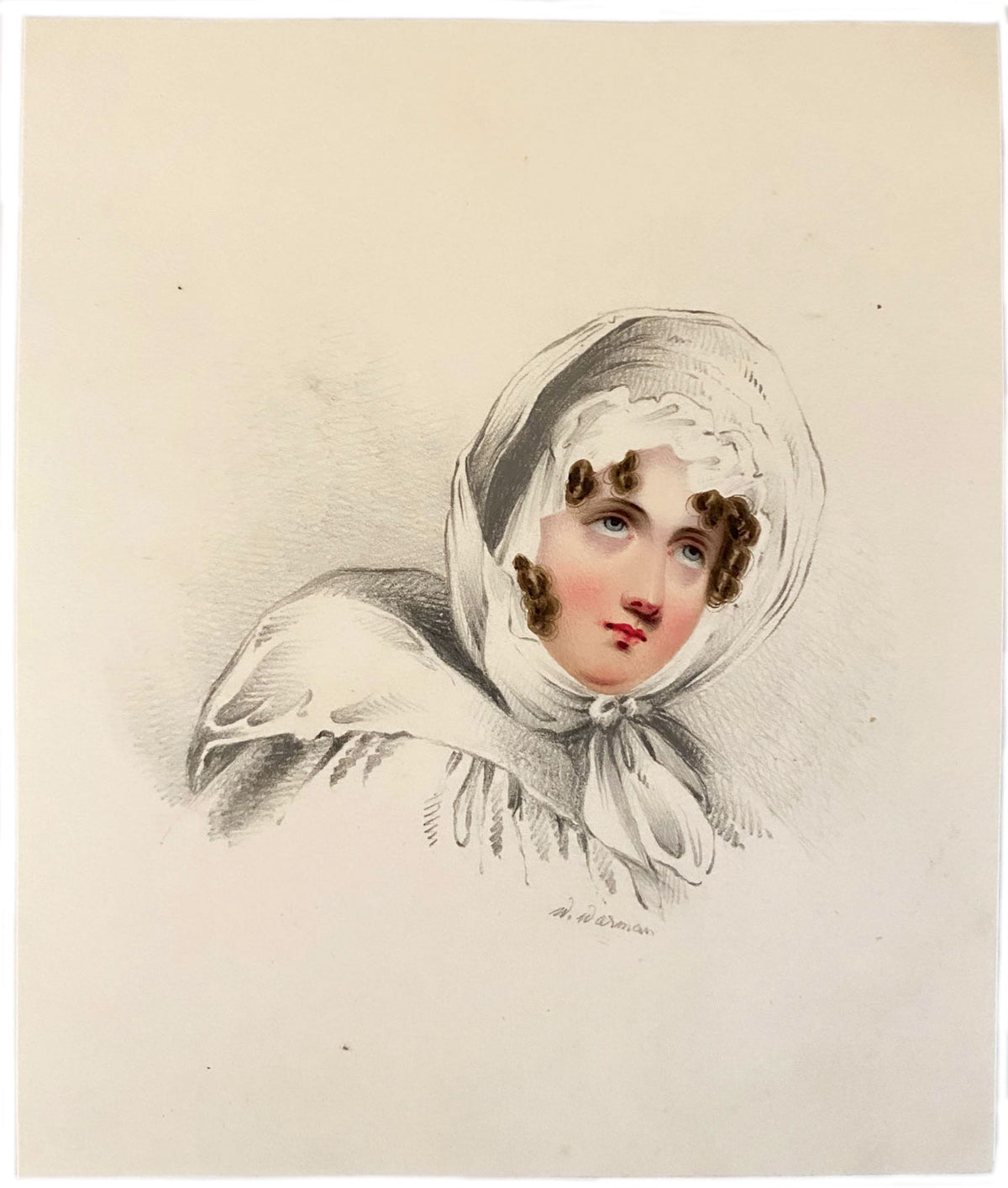 William Warman, Portrait of a Woman in a Bonnet – mid-19th-century watercolour