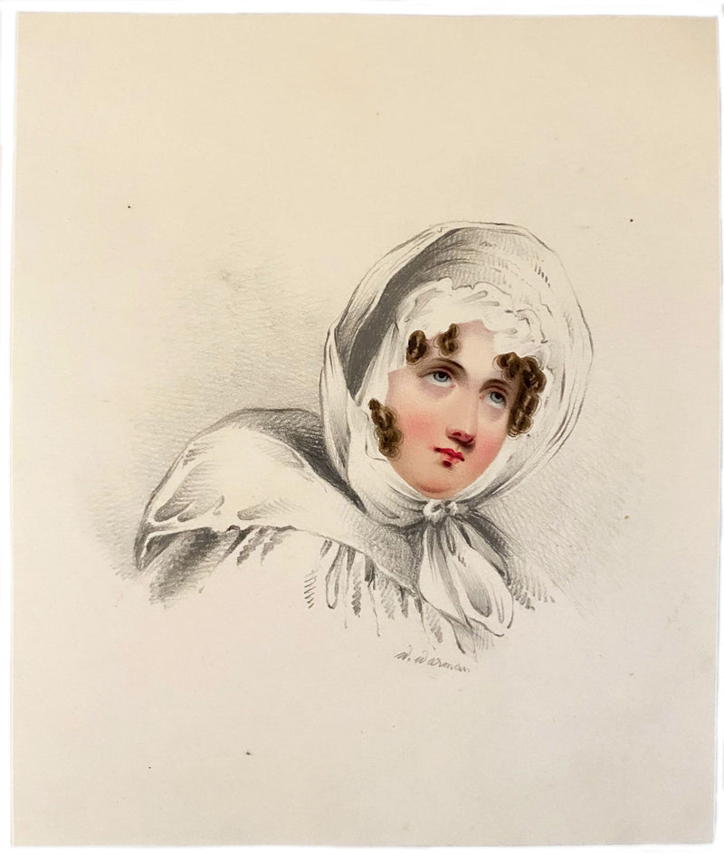 William Warman, Portrait of a Woman in a Bonnet – mid-19th-century watercolour