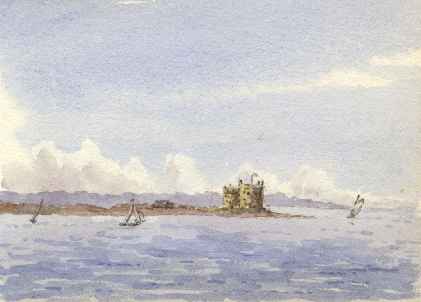 Rosa E. Neumann, Calshot Castle, Southampton Water – 1894 watercolour painting