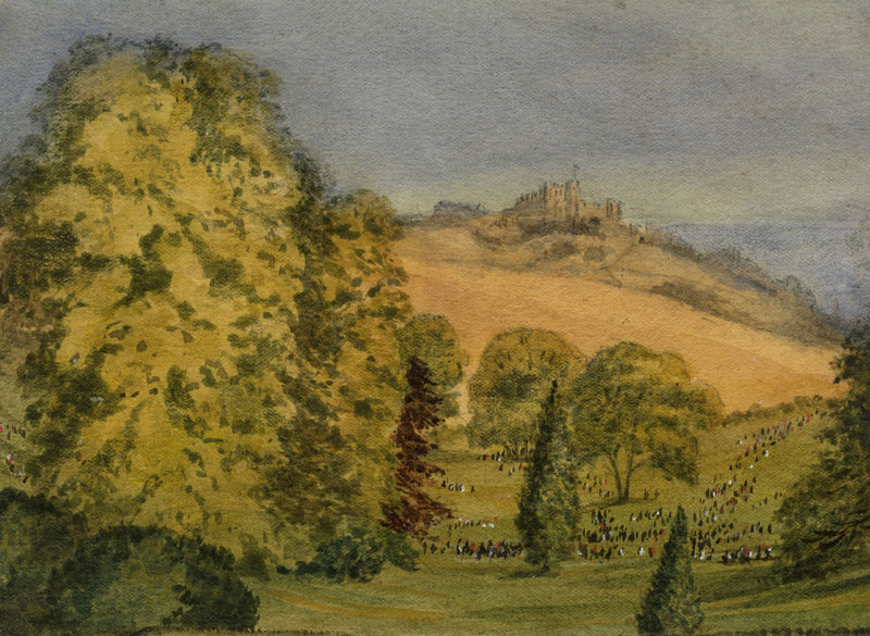 Dover Castle & Parkland with Figures – 19th-century watercolour painting